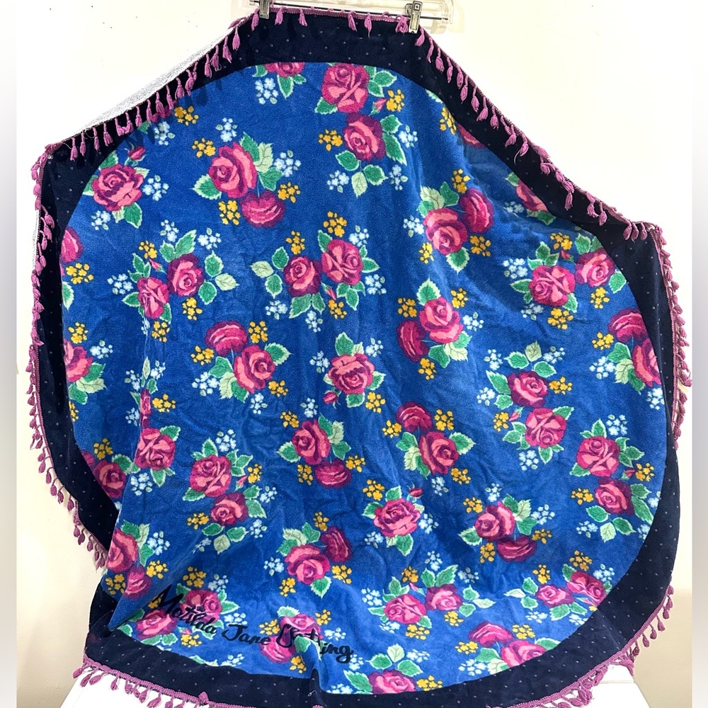 Beach Towel Blanket Matilda Jane Large Round Flower Floral Fringe Rose Blue 60”
